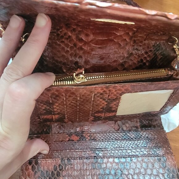 Grand Pelle Handmade 100% Genuine Python Leather Brown Crossbody Wallet - Picture 8 of 13